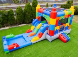 block bounce house with water slide rental grand rapids 176762712 1 Block Double Slide Bounce House with Pool & Hoop