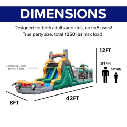 HeroKiddo T Rex Adventure 42 Inflatable Obstacle Course with Water 7 42' Dinosaur Adventure Obstacle Course